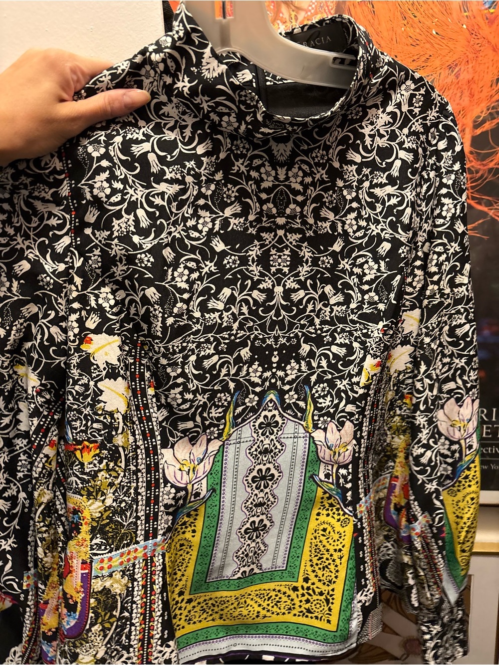 Black Floral-Print High-Neck Women's Top
